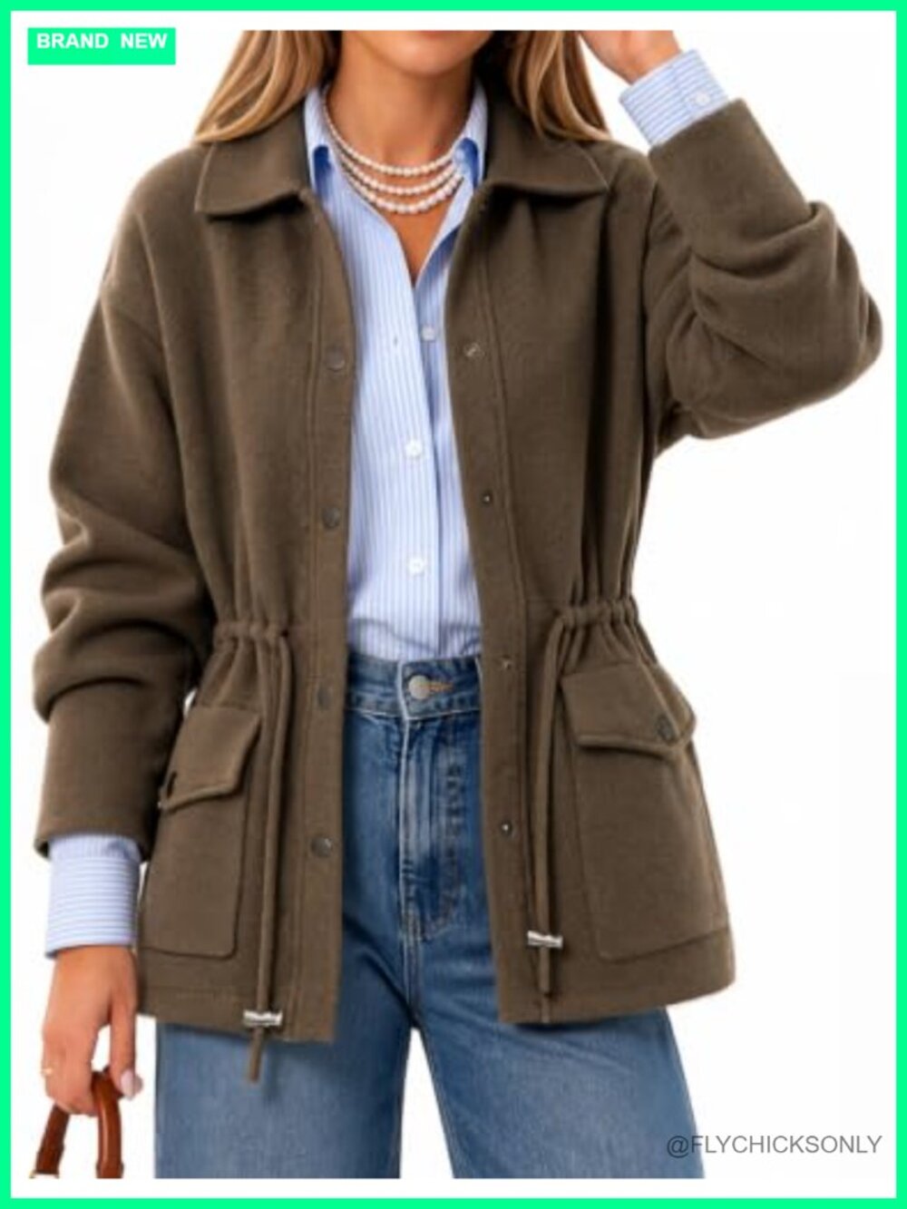Collared Cardigan Sweater Jacket with Drawstring Waist